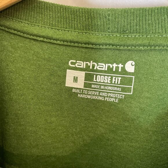 Men's Medium Carhartt Loose Fit Green Cotton Blend Crewneck Logo T-Shirto - Picture 3 of 5